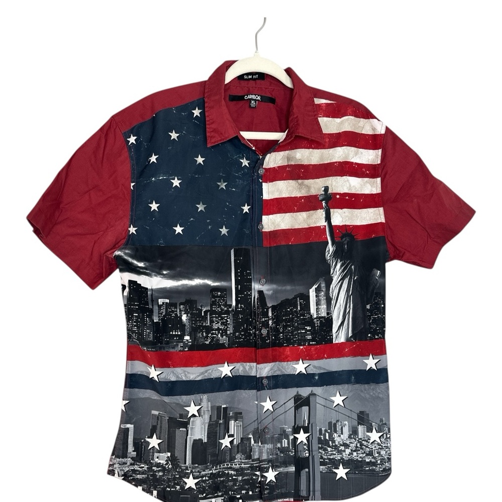 Carbon Men's Button Up Shirt XL USA NYC Libery America 4th July‎ Patriotic